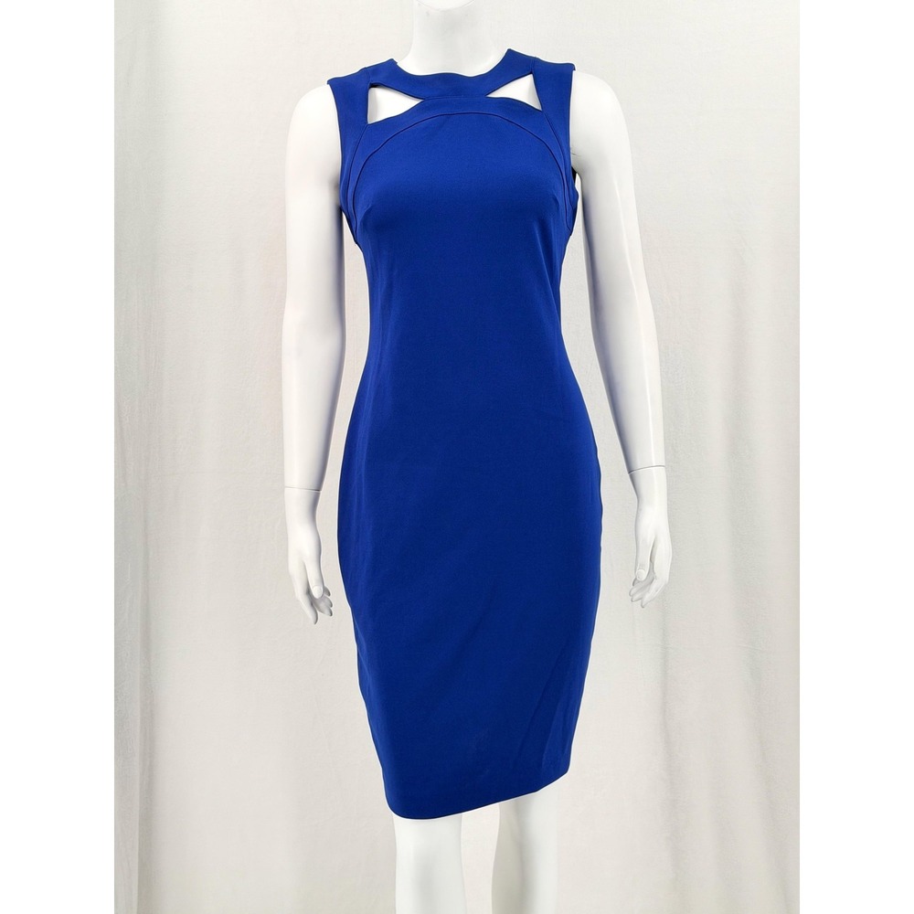 Calvin Klein Dress Womens 4 Blue Sleeveless Sheath Cutout Neck Cocktail Office‎